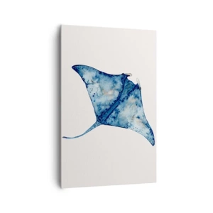 Impression sur toile - Image sur toile - Raie bleue à l'aquarelle sur fond blanc - 80x120cm - La vie en bleu - Décoration murale moderne pour le salon et la chambre ARTTOR