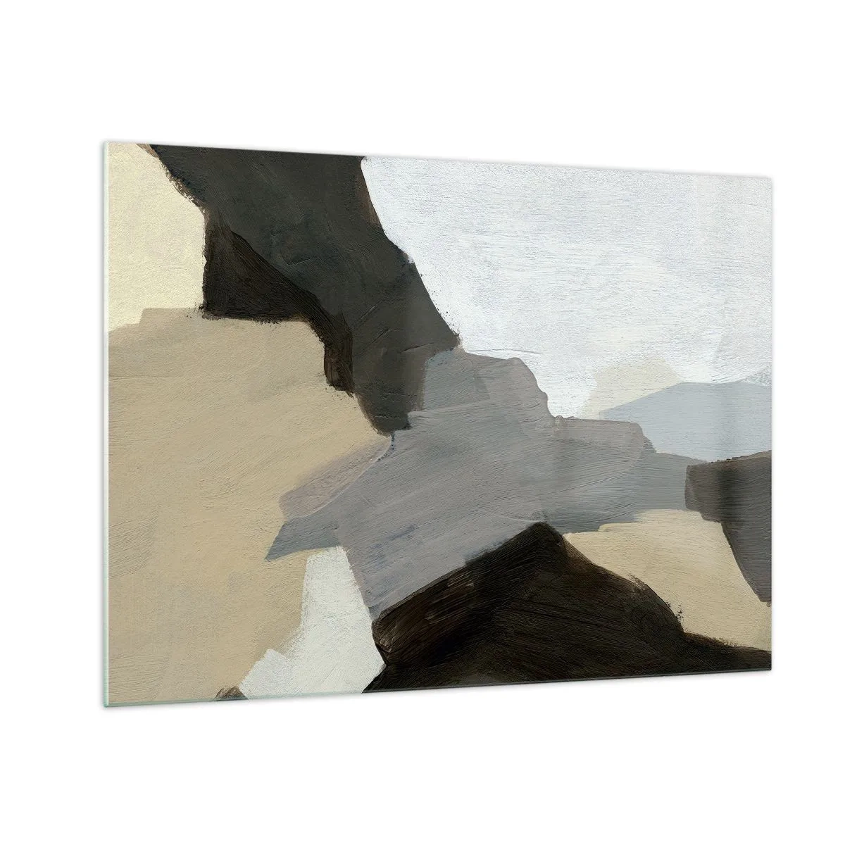 Impression sur verre - Image sur verre - Une composition abstraite moderne dans des tons de gris - 70x50cm - Abstraction : le carrefour du gris - Décoration murale moderne pour le salon et la chambre ARTTOR