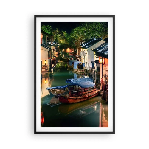 Affiche dans un cadre noir - Poster - Soirée dans une rue chinoise - 61x91 cm