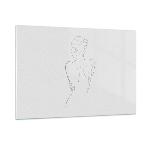 Impression sur verre - Image sur verre - Un croquis délicat d'une seule ligne d'une femme de dos. - 120x80cm - Musique corporelle - Décoration murale moderne pour le salon et la chambre ARTTOR