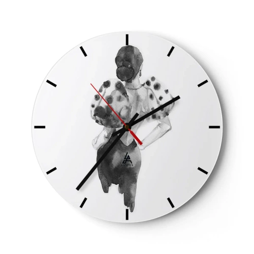 Horloge murale - Pendule murale - Illustration en noir et blanc d'une femme dans une robe élégante - 30x30cm - Elle est passée juste à côté - Décoration murale moderne pour le salon, la cuisine et la chambre ARTTOR