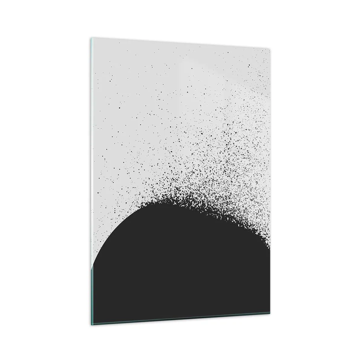 Impression sur verre - Image sur verre - Abstraction d'une masse noire en train de s'effondrer sur un fond blanc - 50x70cm - Mouvement des molécules - Décoration murale moderne pour le salon et la chambre ARTTOR