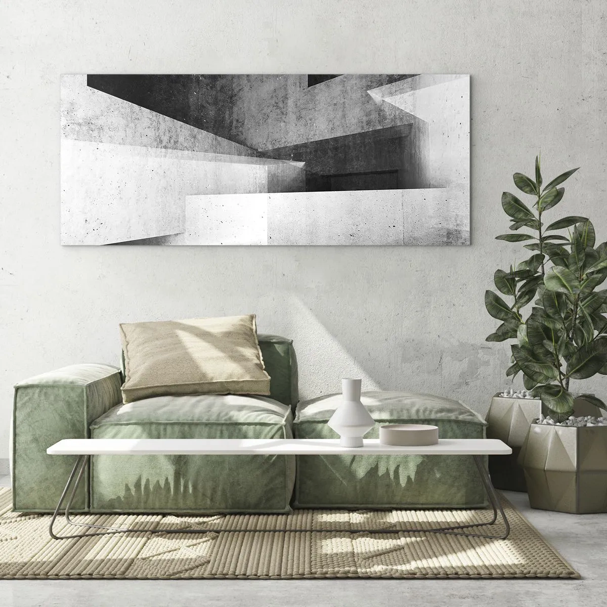 Impression sur verre - Image sur verre - Formes géométriques dans une composition monochrome - 120x50cm - Structure de l'espace - Décoration murale moderne pour le salon et la chambre ARTTOR