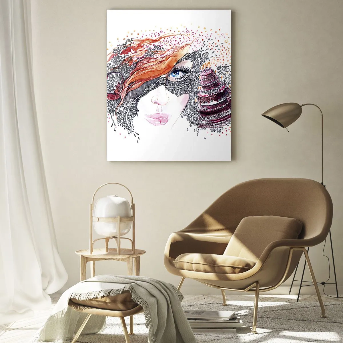 Impression sur verre - Image sur verre - Portrait d'une femme aux motifs dynamiques et aux accents rouges - 50x70cm - Avec elle, c'est tous les jours la fête - Décoration murale moderne pour le salon et la chambre ARTTOR