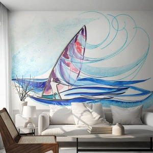Papier Peint Autocollant Deluxe Sticker - Avec le vent au rythme des vagues - Planche à voile, sport, Mer - 100x70 cm