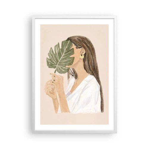 Affiche dans un cadre blanc - Poster - Portrait mystérieux avec un éventail - 50x70 cm