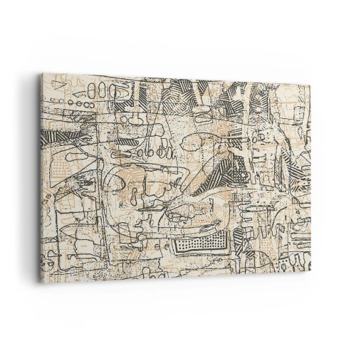 Impression sur toile - Image sur toile - Motifs abstraits et lignes sur fond beige - 100x70cm - Il attend d'être décodé - Décoration murale moderne pour le salon et la chambre ARTTOR