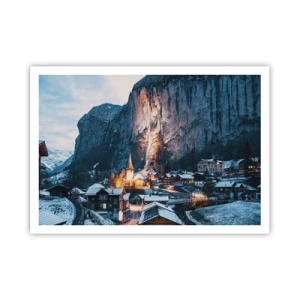 Affiche - Poster - Un village d'hiver pittoresque entouré de montagnes - 100x70cm - Esprit brillant de l'hiver - Décoration murale moderne pour le salon et la chambre ARTTOR