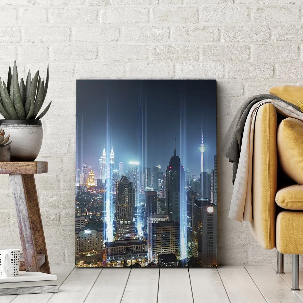 Impression sur toile - Image sur toile - Une ville moderne la nuit avec des accents d'éclairage futuristes. - 80x120cm - À Berlin au paradis - Décoration murale moderne pour le salon et la chambre ARTTOR