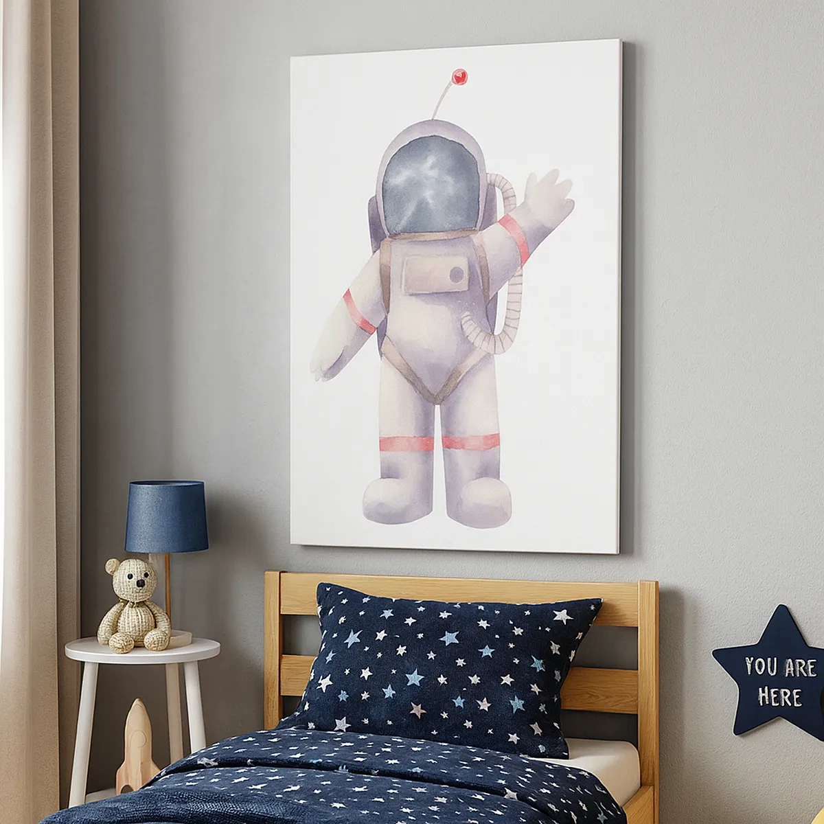 Impression sur toile - Image sur toile - Astronaute de style aquarelle sur fond blanc - 50x70cm - C'est tout pour le moment! - Décoration murale moderne pour le salon et la chambre ARTTOR