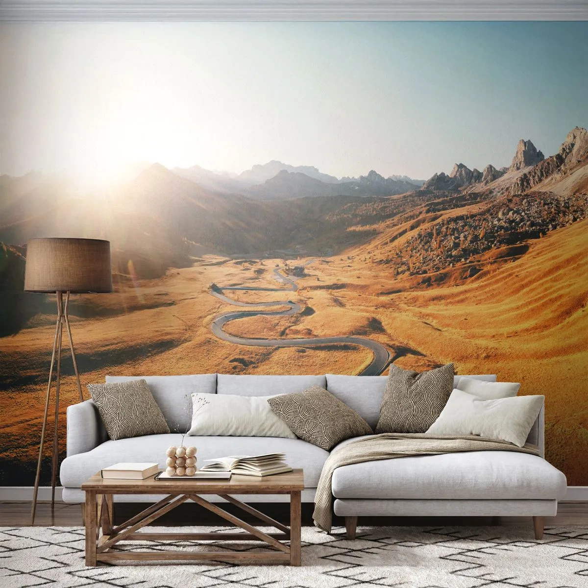 Papier Peint Photo Premium Sand - Dans une vallée dorée - Paysage, Montagnes, Italie - 350x256 cm