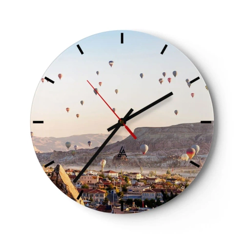 Horloge murale - Pendule murale - Des ballons flottant au-dessus de la Cappadoce le matin - 30x30cm - Comme des navires dans le ciel - Décoration murale moderne pour le salon, la cuisine et la chambre ARTTOR