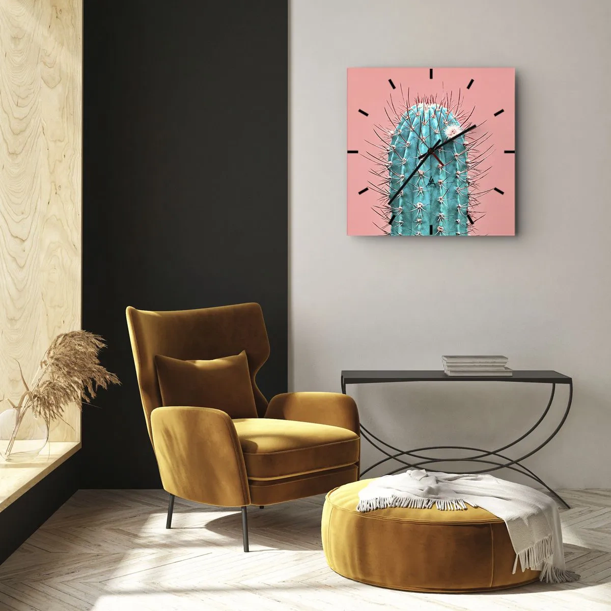 Horloge murale - Pendule murale - Une interprétation artistique d'un cactus sur fond rose - 30x30cm - Juste regarde - Décoration murale moderne pour le salon et la chambre ARTTOR
