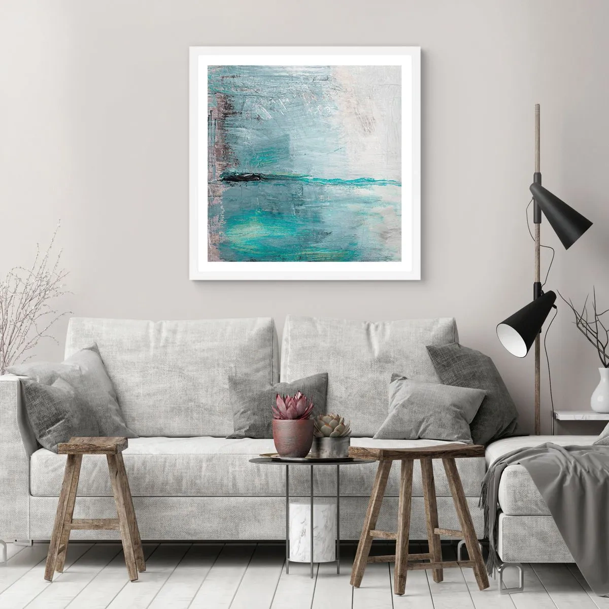 Affiche dans un cadre blanc - Poster - Horizontalement en bleu - 60x60 cm