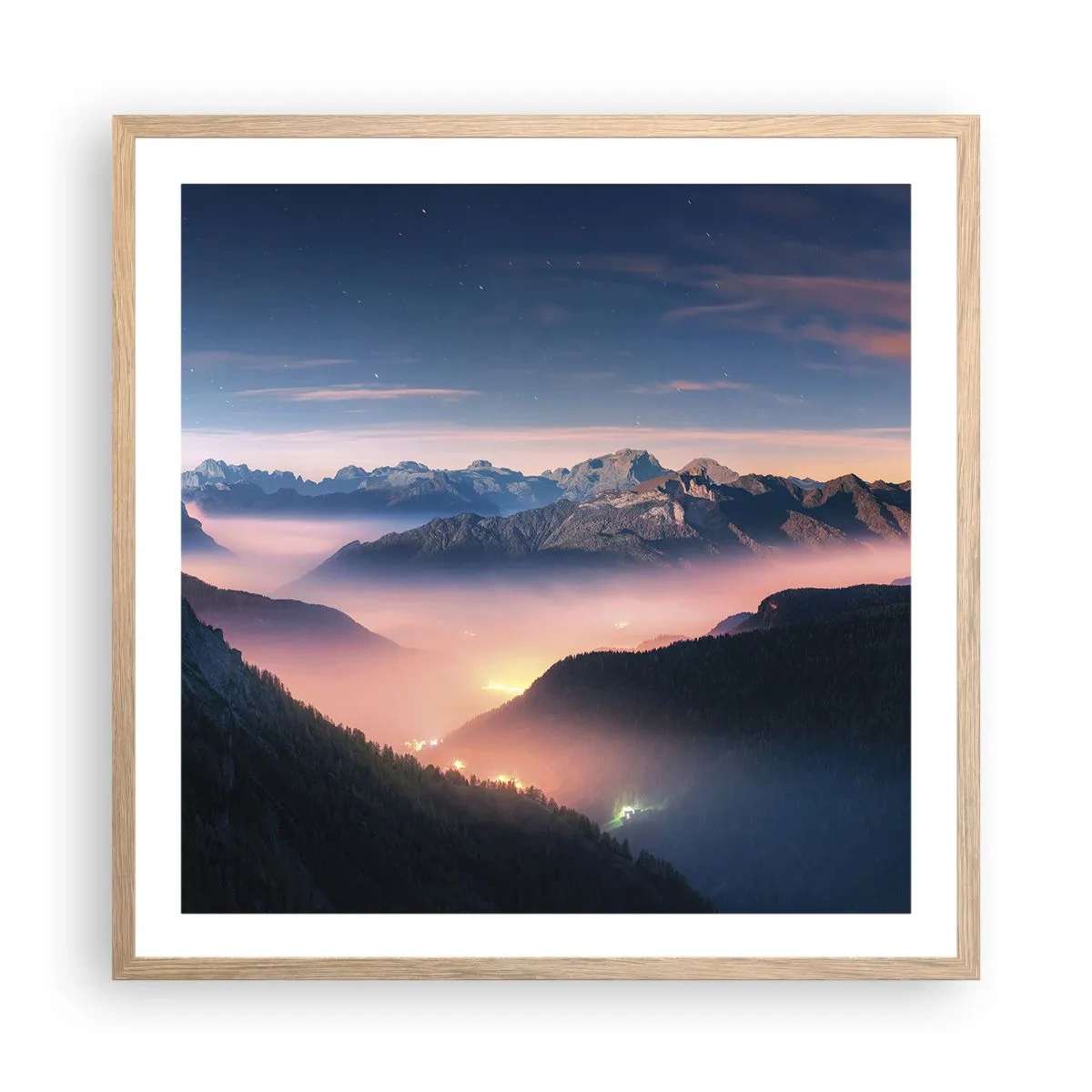 Affiche dans un chêne clair - Poster - Lumière dans les vallées - 60x60 cm