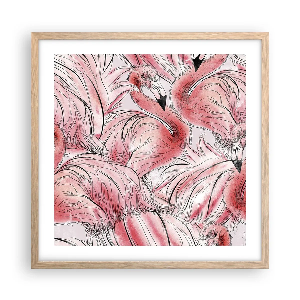 Affiche dans un chêne clair - Poster - Oiseau corps de ballet - 50x50 cm