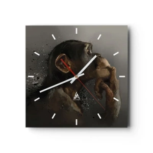 Horloge murale - Pendule murale - Portrait d'un singe dans une pose réfléchissante sur fond gris - 30x30cm - Certainement un penseur - Décoration murale moderne pour le salon et la chambre ARTTOR