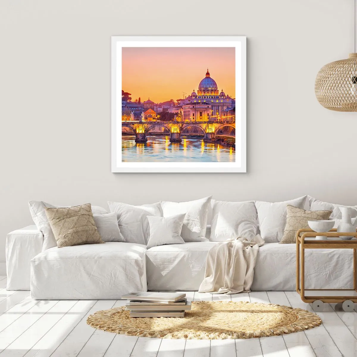 Affiche dans un cadre blanc - Poster - Coucher de soleil sur la ville éternelle - 40x40 cm