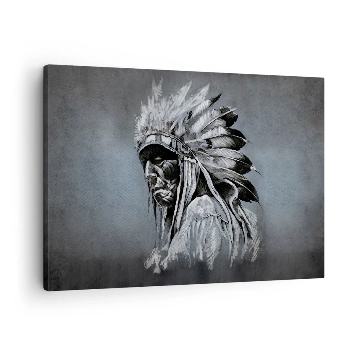 Impression sur toile - Image sur toile - Portrait d'un chef indien portant une coiffe traditionnelle - 70x50cm - Retour aux sources - Décoration murale moderne pour le salon et la chambre ARTTOR