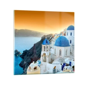 Impression sur verre - Image sur verre - Santorin - blotti contre les rochers - 50x50 cm