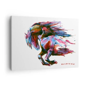 Impression sur toile - Image sur toile - Un cheval aux couleurs abstraites dynamiques symbolisant la liberté - 70x50cm - Dans le ravissement - Décoration murale moderne pour le salon et la chambre ARTTOR