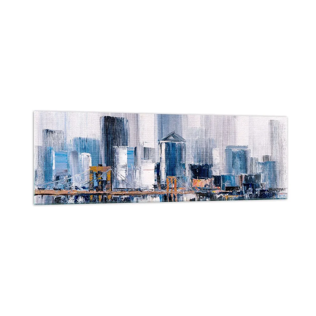Impression sur verre - Image sur verre - Panorama urbain abstrait avec des nuances de bleu et de jaune - 160x50cm - Impression new-yorkaise - Décoration murale moderne pour le salon et la chambre ARTTOR