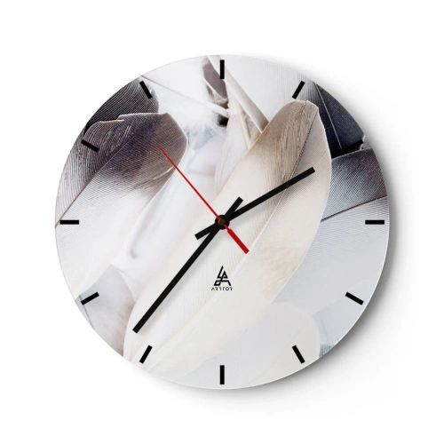 Horloge murale - Pendule murale - Des plumes délicates et lumineuses dans une composition artistique - 30x30cm - Presque angélique - Décoration murale moderne pour le salon, la cuisine et la chambre ARTTOR