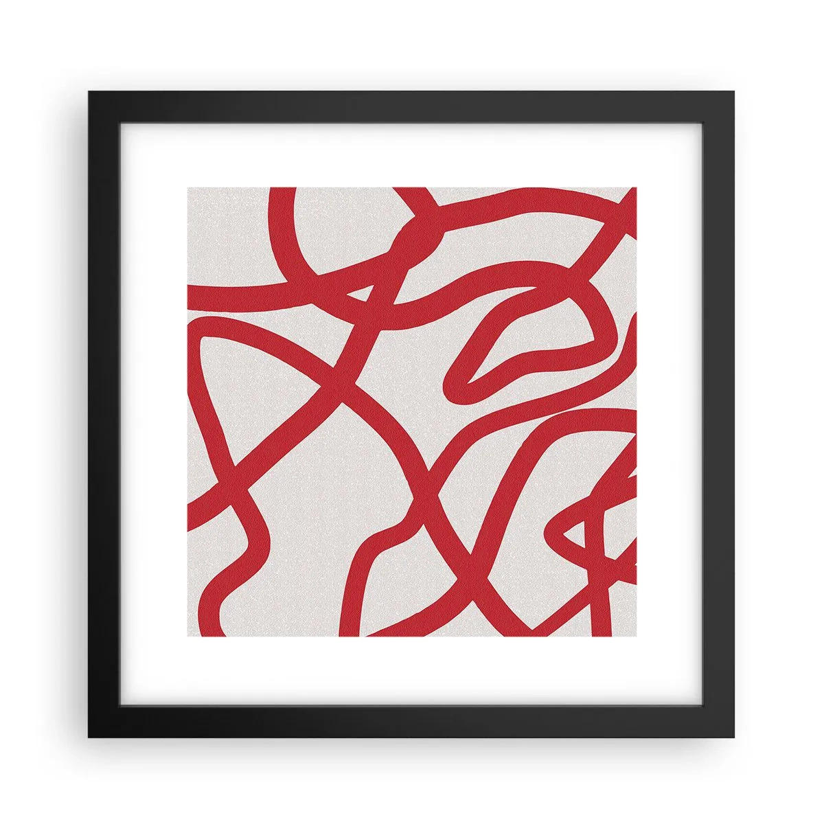 Affiche dans un cadre noir - Poster - Rouge sur blanc - 30x30 cm