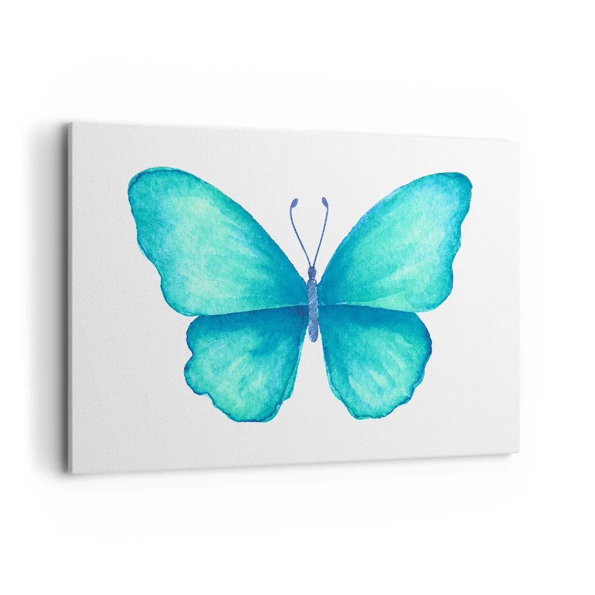 Impression sur toile - Image sur toile - Papillon bleu en style aquarelle sur fond blanc - 100x70cm - Nature turquoise - Décoration murale moderne pour le salon et la chambre ARTTOR