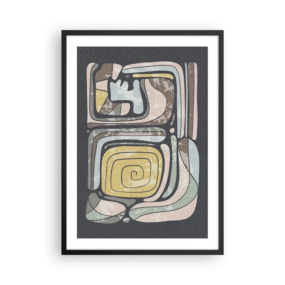 Affiche dans un cadre noir - Poster - Œuvre d'art abstraite avec des motifs géométriques dans des tons terreux - 50x70cm - L'abstraction dans l'esprit précolombien - Décoration murale moderne pour le salon et la chambre ARTTOR