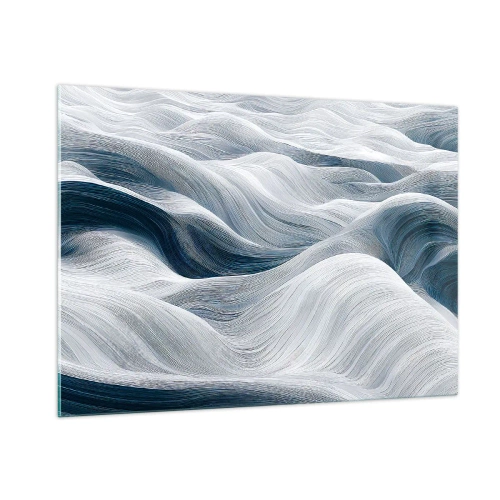 Impression sur verre - Image sur verre - Des vagues abstraites dans des tons de blanc et de bleu créant un effet de mouvement - 100x70cm - Vagues blanches et bleues - Décoration murale moderne pour le salon et la chambre ARTTOR