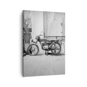 Impression sur toile - Image sur toile - Photo en noir et blanc d'une moto classique - 50x70cm - Classique au dessus de tout - Décoration murale moderne pour le salon et la chambre ARTTOR