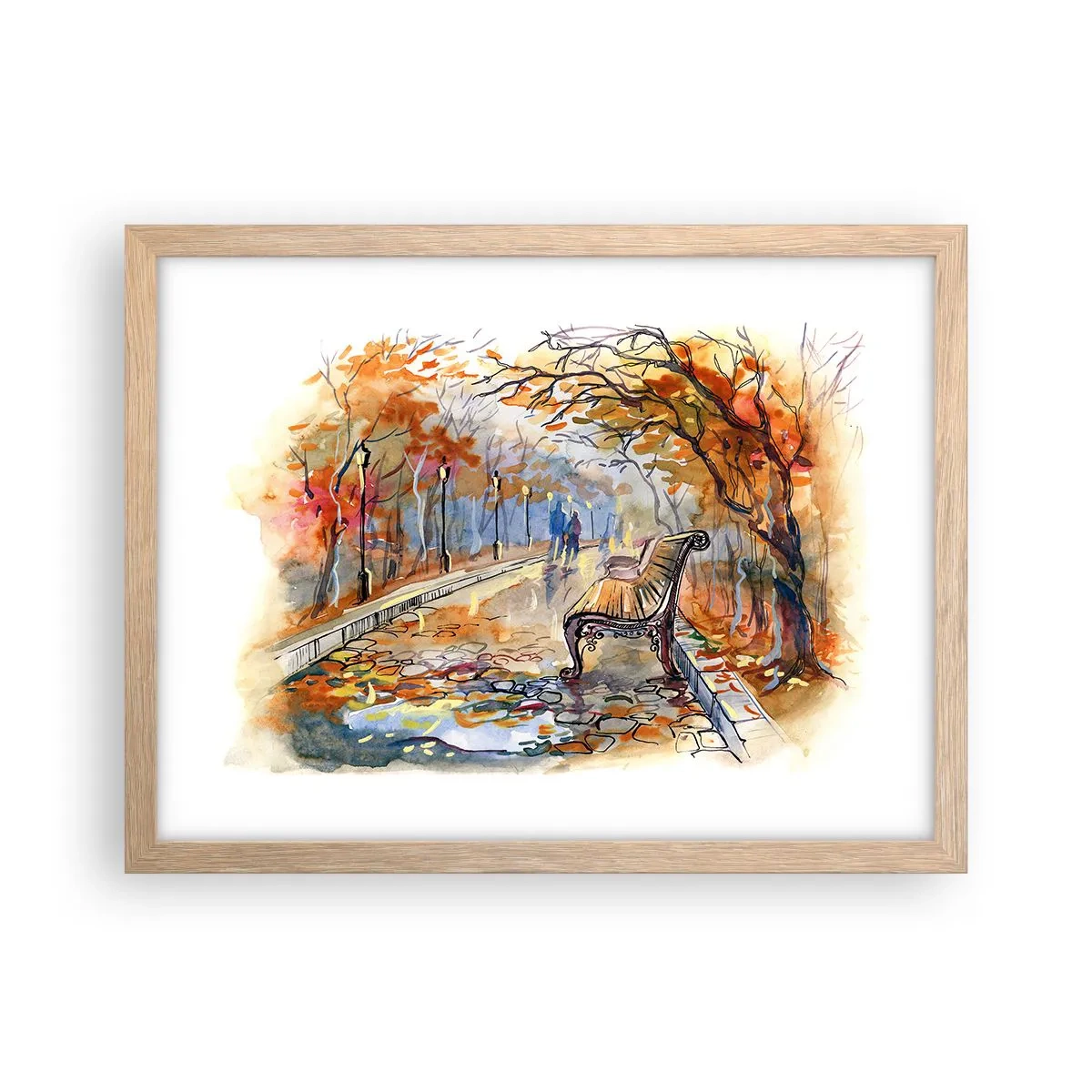 Affiche dans un chêne clair - Poster - Errer ensemble à l'automne - 40x30 cm