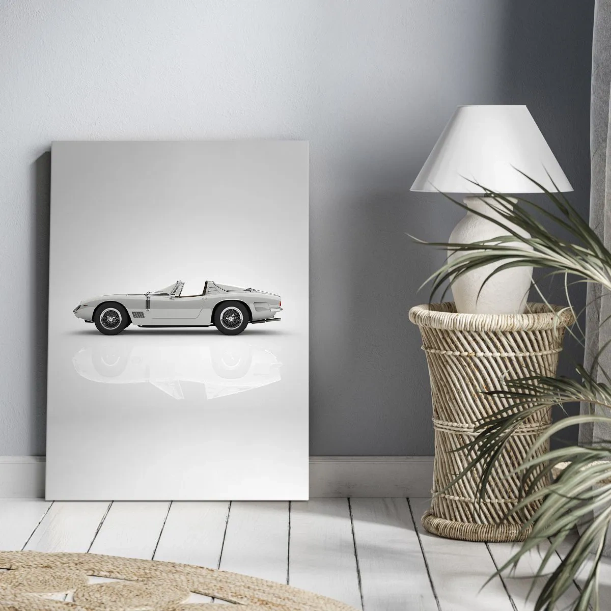 Impression sur toile - Image sur toile - Cabriolet blanc classique sur fond clair - 50x70cm - Promesse de plaisir - Décoration murale moderne pour le salon et la chambre ARTTOR