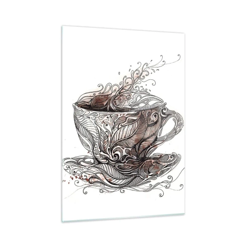 Impression sur verre - Image sur verre - Dessin artistique d'une tasse avec ornements et vapeur - 50x70cm - Du thé, bon pour tout - Décoration murale moderne pour le salon et la chambre ARTTOR