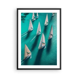 Affiche dans un cadre noir - Poster - Régate de voile sur une eau turquoise - 50x70cm - Dans une compétition avec le vent - Décoration murale moderne pour le salon et la chambre ARTTOR