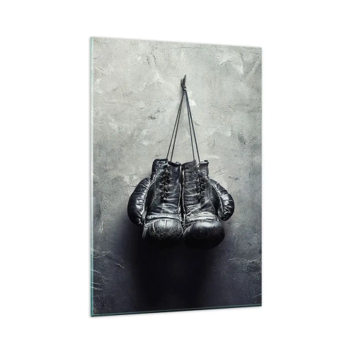 Impression sur verre - Image sur verre - De vieux gants de boxe contre le mur - 80x120cm - Un temps pour se battre et un temps pour la paix - Décoration murale moderne pour le salon et la chambre ARTTOR
