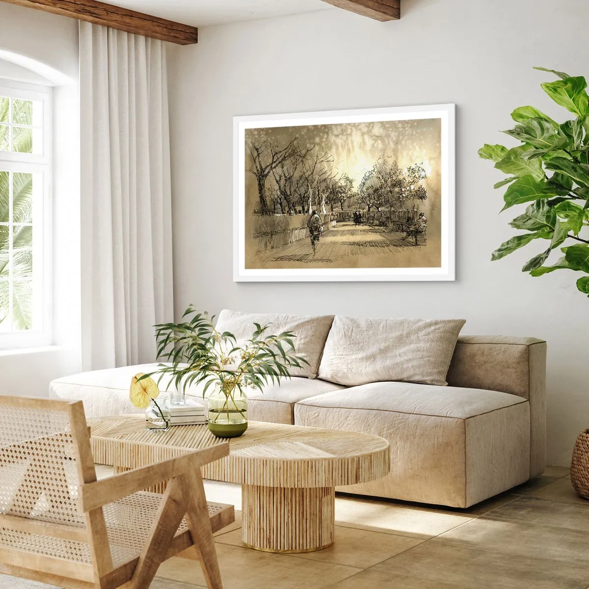 Affiche dans un cadre blanc - Poster - Un moment arrêté avec une plume - 40x30 cm