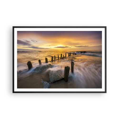 Affiche dans un cadre noir - Poster - Coucher de soleil sur la mer avec les vestiges d'une ancienne jetée - 100x70cm - La beauté brute de la mer Baltique - Décoration murale moderne pour le salon et la chambre ARTTOR