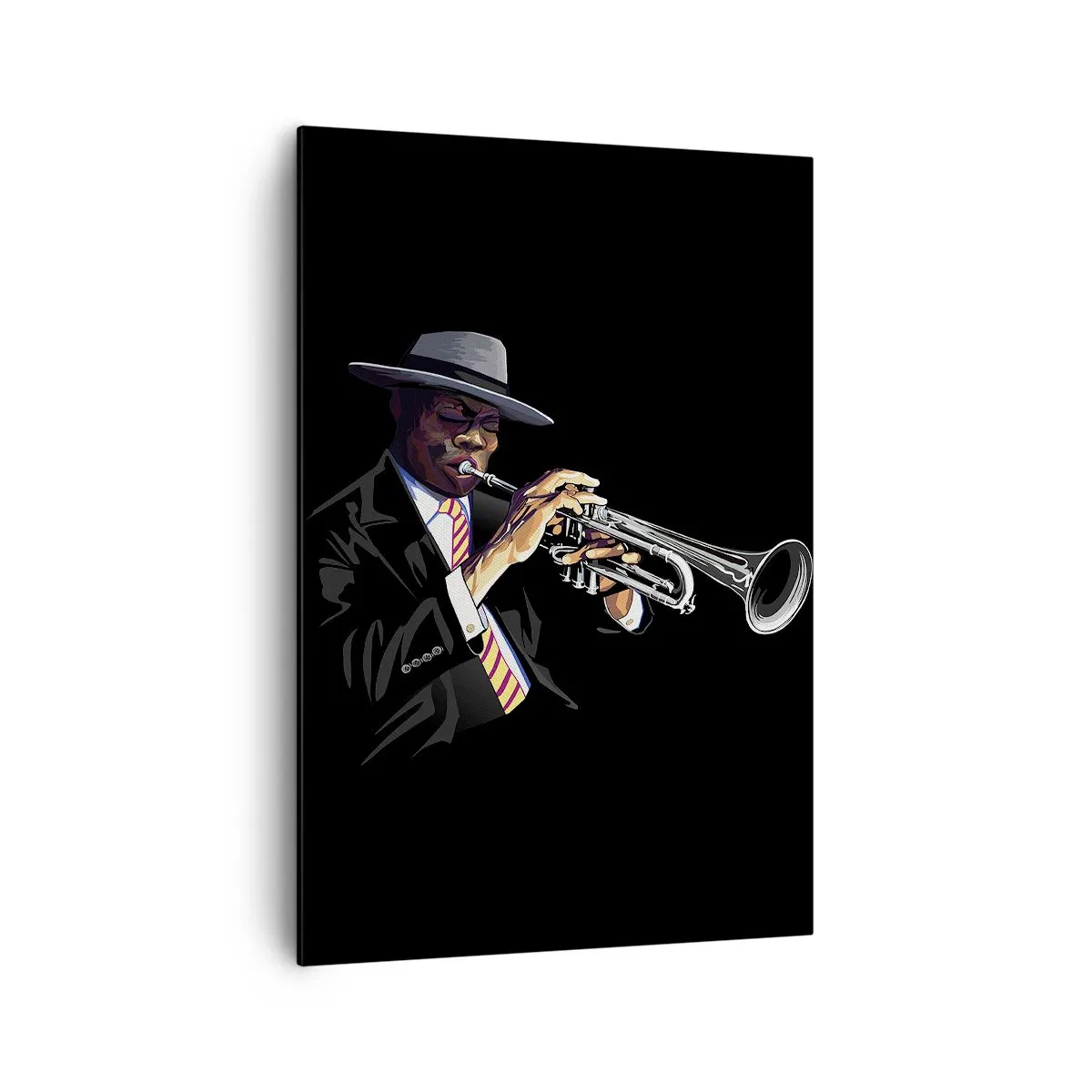Impression sur toile - Image sur toile - Un musicien jouant de la trompette sur un fond noir - 70x100cm - Le charme de la vieille école - Décoration murale moderne pour le salon et la chambre ARTTOR