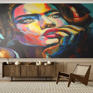 Papier Peint Autocollant Deluxe Sticker - Les rêves volent dans le ciel comme des oiseaux - Portrait d'une femme, Affronter, Morceau - 350x256 cm