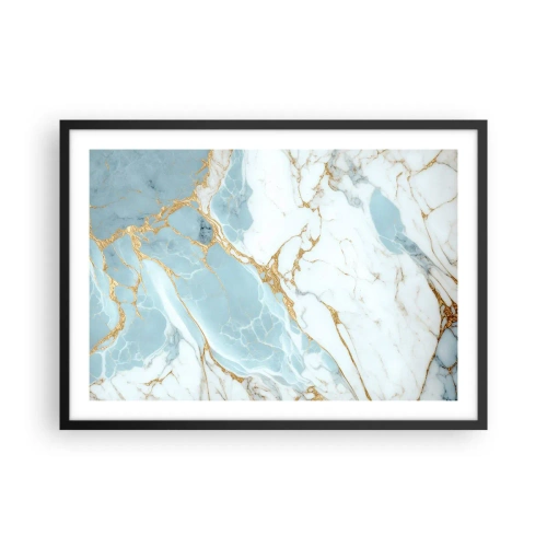 Affiche dans un cadre noir - Poster - Motifs en marbre bleu et blanc avec des veines dorées ajoutées - 70x50cm - Richesse en pierre - Décoration murale moderne pour le salon et la chambre ARTTOR