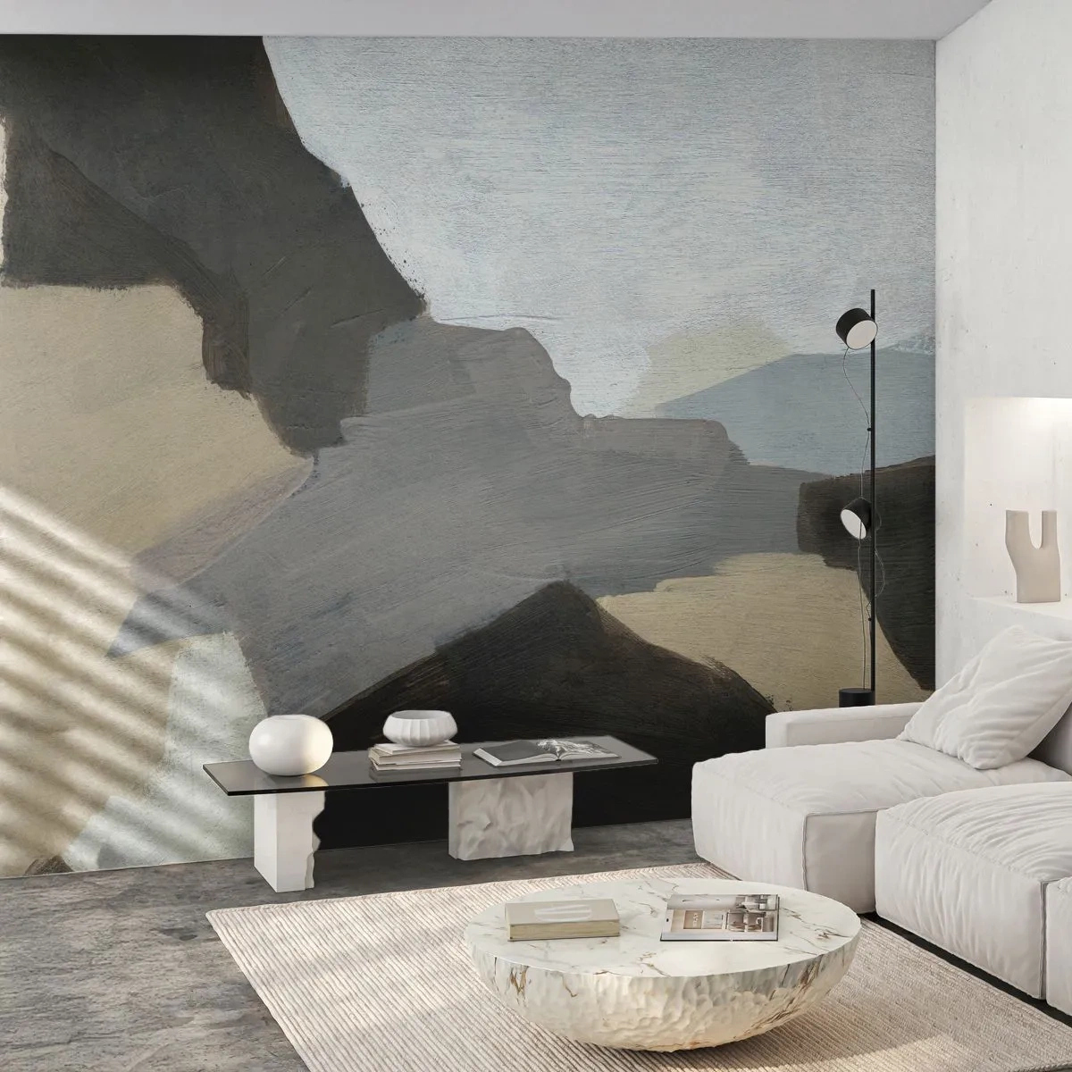 Papier Peint Photo Standard Eco - Abstraction : le carrefour du gris - Abstraction, Morceau, Des peintures - 300x210 cm