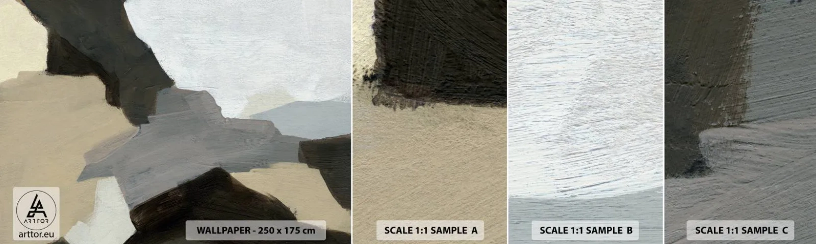 Échantillon De Papier Peint Standard Eco - Abstraction : le carrefour du gris - Abstraction, Morceau, Des peintures - 100x30 cm