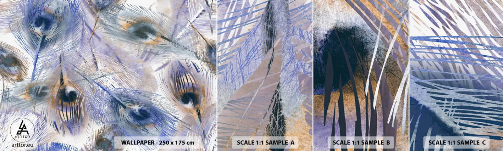 Échantillon De Papier Peint Standard Eco - Composition de paon - Abstraction, Plume de paon, Bohème - 100x30 cm