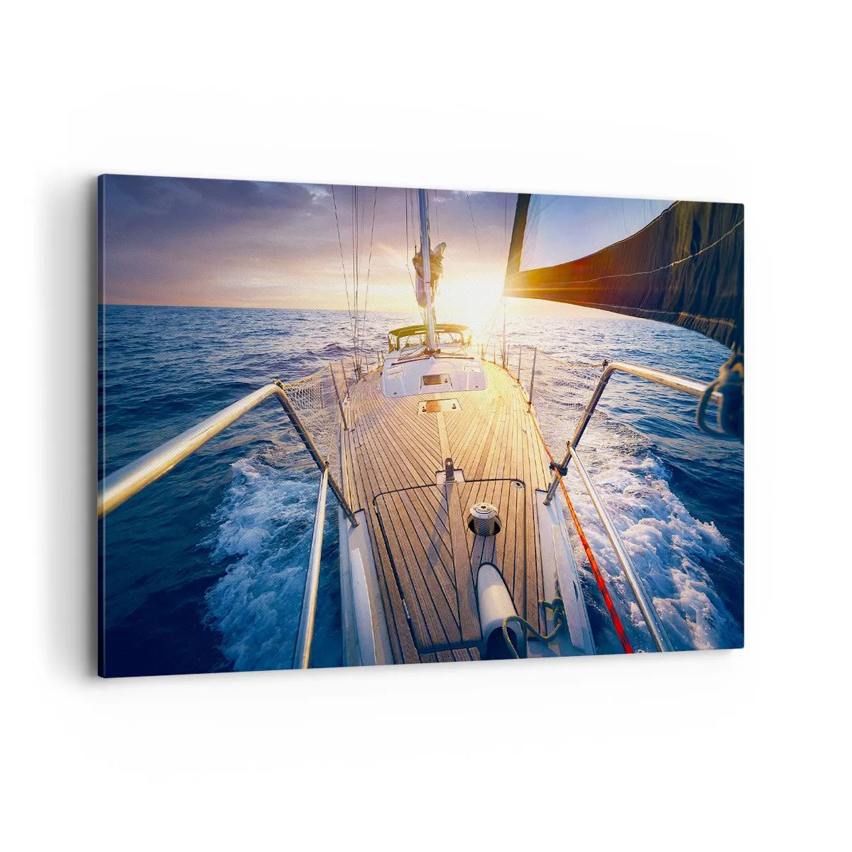 Impression sur toile - Image sur toile - Yacht en mer au coucher du soleil - 120x80cm - Courir sur les vagues - Décoration murale moderne pour le salon et la chambre ARTTOR