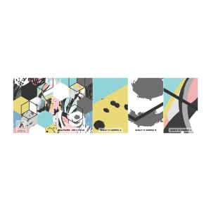 Échantillon de Papier Peint Autocollant Deluxe Sticker - Hexagones et cubes en six couleurs - Abstraction, Morceau, Modèle moderne - 100x30 cm