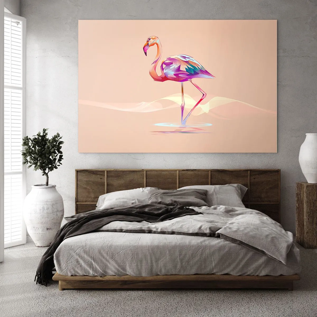 Impression sur verre - Image sur verre - Flamant rose coloré sur fond pastel - 120x80cm - L'oiseau des bonnes émotions - Décoration murale moderne pour le salon et la chambre ARTTOR