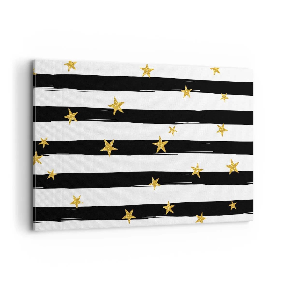 Impression sur toile - Image sur toile - Rayures noires et blanches avec étoiles dorées - 120x80cm - Nous sommes tous nés sous une bonne étoile - Décoration murale moderne pour le salon et la chambre ARTTOR