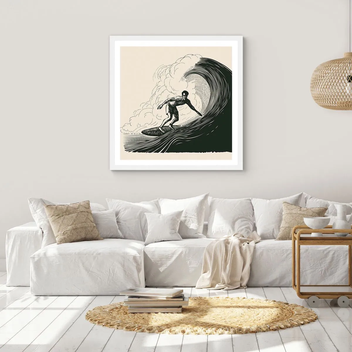 Affiche dans un cadre blanc - Poster - Le roi de la vague - 40x40 cm
